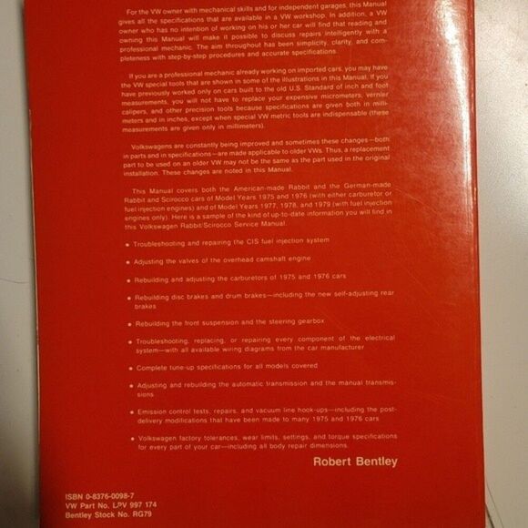 ⭐️Paperback Rabbit / Scirocoo service manual - Picture 2 of 2